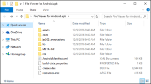 Captura de tela de um arquivo apk no Windows Explorer após a extração