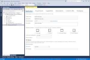 Captura de tela de um arquivo appxmanifest no Microsoft Visual Studio 2017