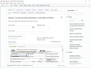 Captura de tela de um arquivo ba6 no TaxAct 2016