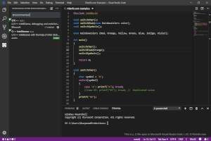 Captura de tela de um arquivo c no Microsoft Visual Studio Code 133