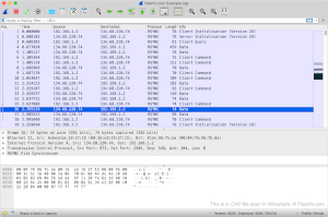 Captura de tela de um arquivo de tampa em Wireshark