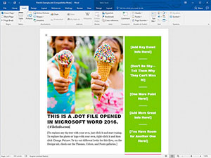 Captura de tela de um arquivo de ponto no Microsoft Word 2016