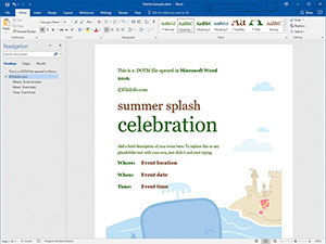 Captura de tela de um arquivo ponto no Microsoft Word 2016