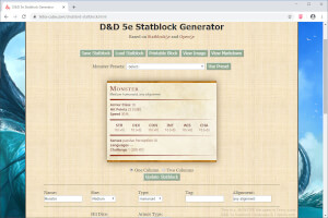 Captura de tela de um arquivo monstro no Gerador de Statblock Tetra-cubo D&D 5e