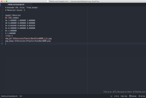 Captura de tela de um arquivo mtL no Átomo