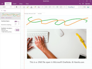 Captura de tela de um arquivo no Microsoft OneNote 2016